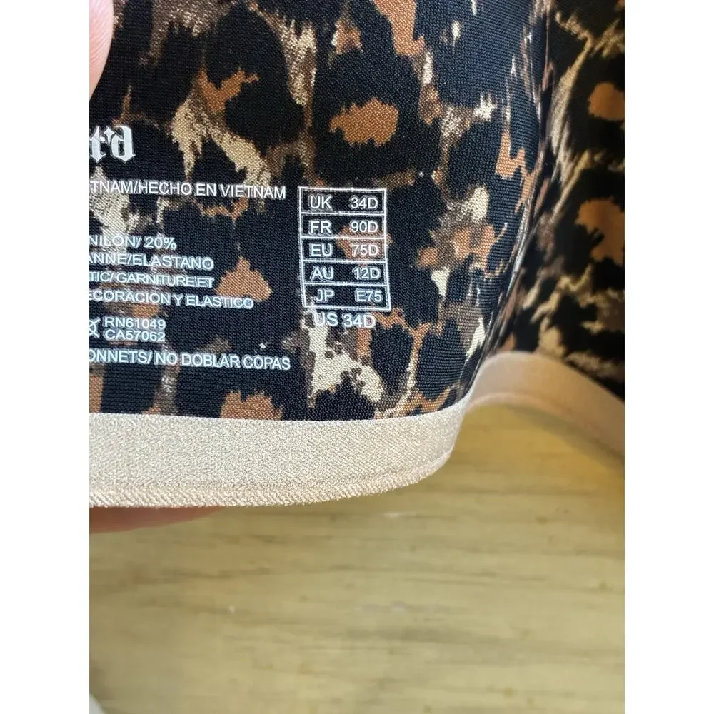 Wacoal b.tempt'd b.wow'd Push Up Bra 34D Nude Beige Leopard Print Inner Lining